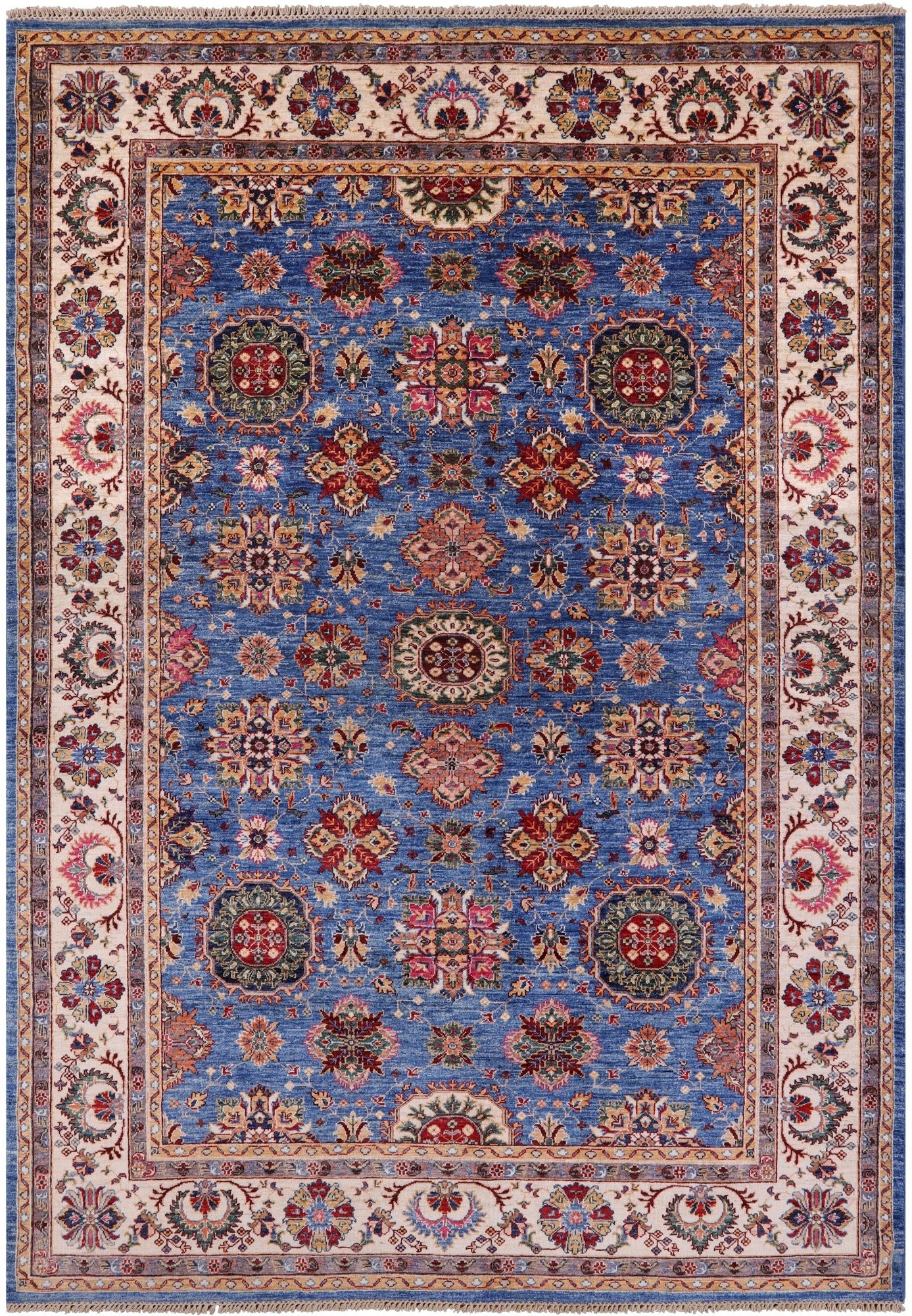 Blue Peshawar Hand Knotted Wool Rug - 6' 9" X 9' 6" - Golden Nile