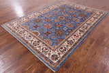 Blue Peshawar Hand Knotted Wool Rug - 6' 9" X 9' 6" - Golden Nile