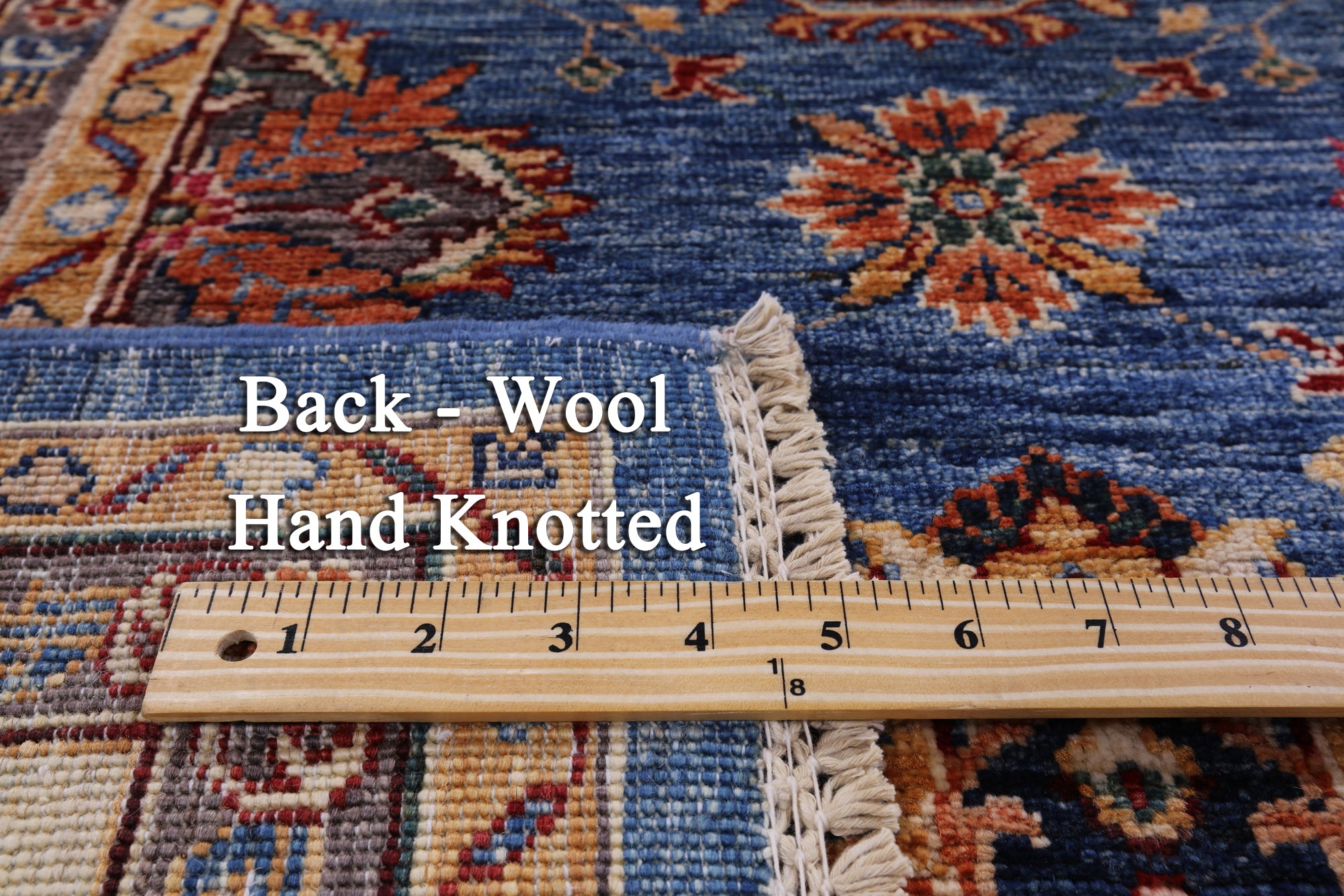 Blue Peshawar Hand Knotted Wool Rug - 6' 9" X 9' 6" - Golden Nile