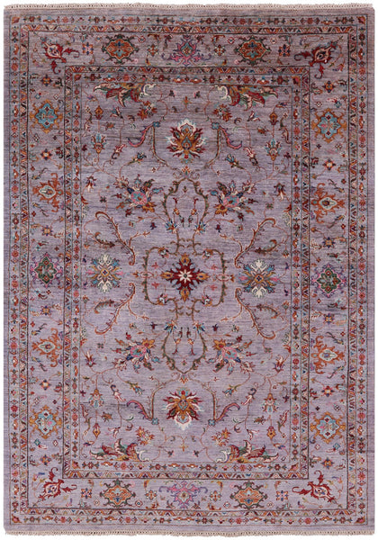 Grey Peshawar Hand Knotted Wool Rug - 5' 8" X 7' 9" - Golden Nile