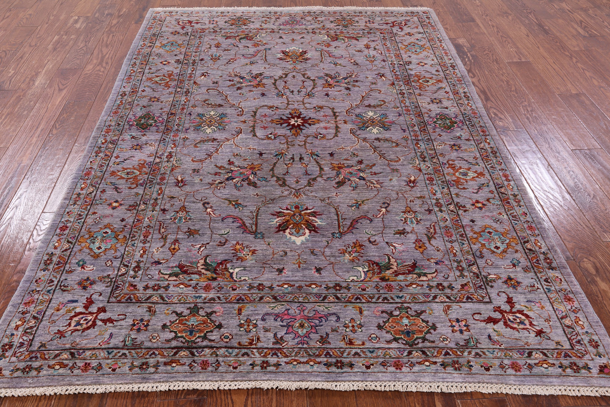 Grey Peshawar Hand Knotted Wool Rug - 5' 8" X 7' 9" - Golden Nile