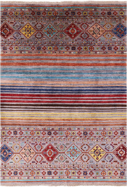 Khorjin Persian Gabbeh Handmade Wool Rug - 5' 7" X 7' 9" - Golden Nile