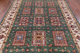 Green Super Kazak Handmade Wool Rug - 6' 8" X 9' 10" - Golden Nile