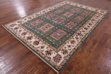 Green Super Kazak Handmade Wool Rug - 6' 8" X 9' 10" - Golden Nile
