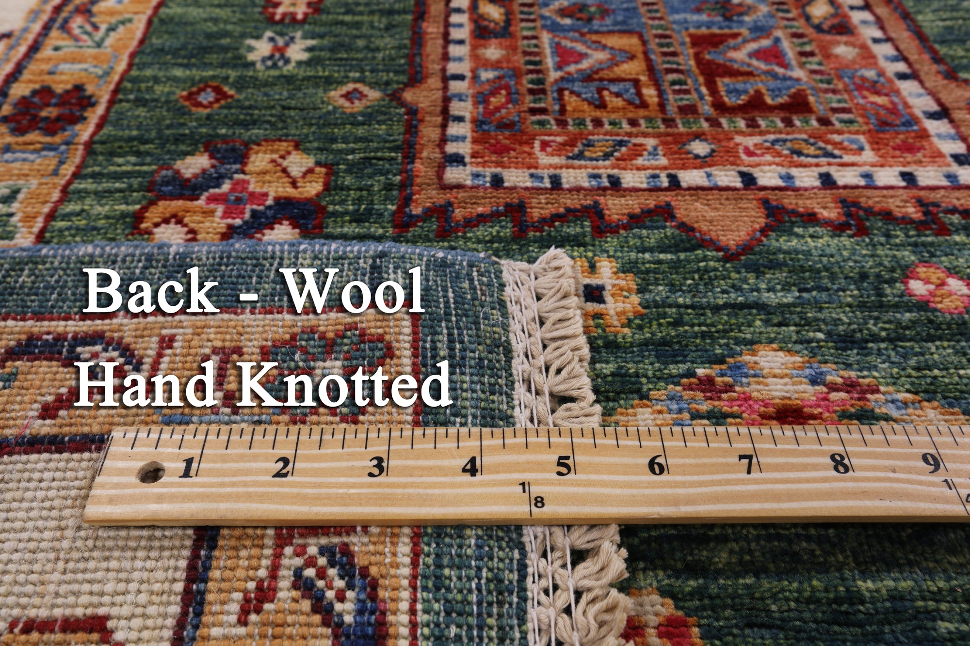 Green Super Kazak Handmade Wool Rug - 6' 8" X 9' 10" - Golden Nile