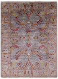 Grey Persian Sarouk Hand Knotted Wool Rug - 5' 2" X 6' 11" - Golden Nile