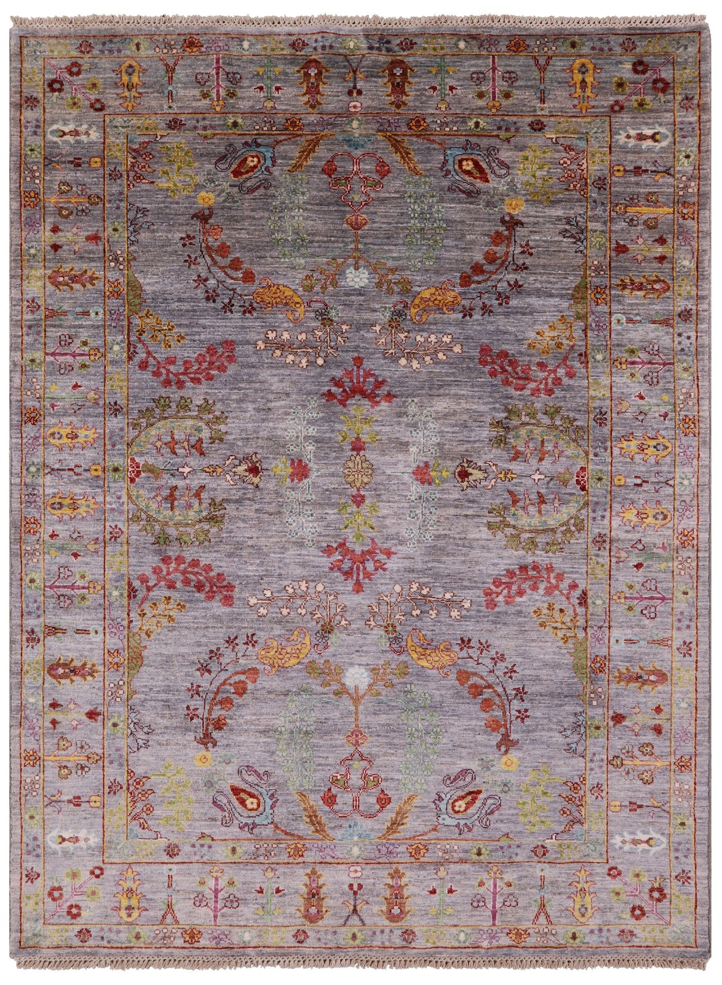 Grey Persian Sarouk Hand Knotted Wool Rug - 5' 2" X 6' 11" - Golden Nile