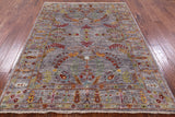 Grey Persian Sarouk Hand Knotted Wool Rug - 5' 2" X 6' 11" - Golden Nile