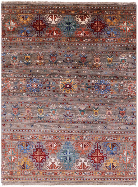 Khorjin Persian Gabbeh Hand Knotted Wool Rug - 5' 1" X 6' 7" - Golden Nile