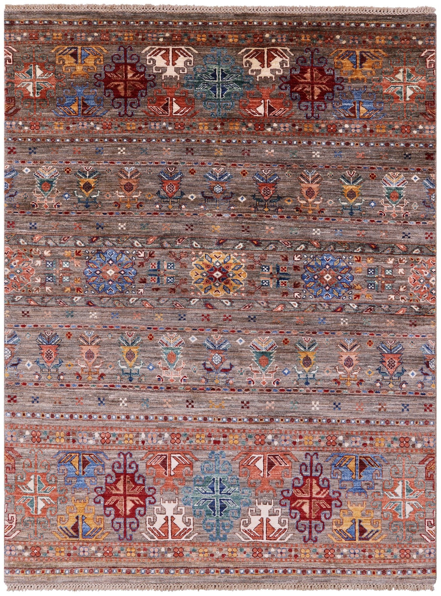 Khorjin Persian Gabbeh Hand Knotted Wool Rug - 5' 1" X 6' 7" - Golden Nile
