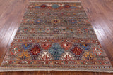 Khorjin Persian Gabbeh Hand Knotted Wool Rug - 5' 1" X 6' 7" - Golden Nile