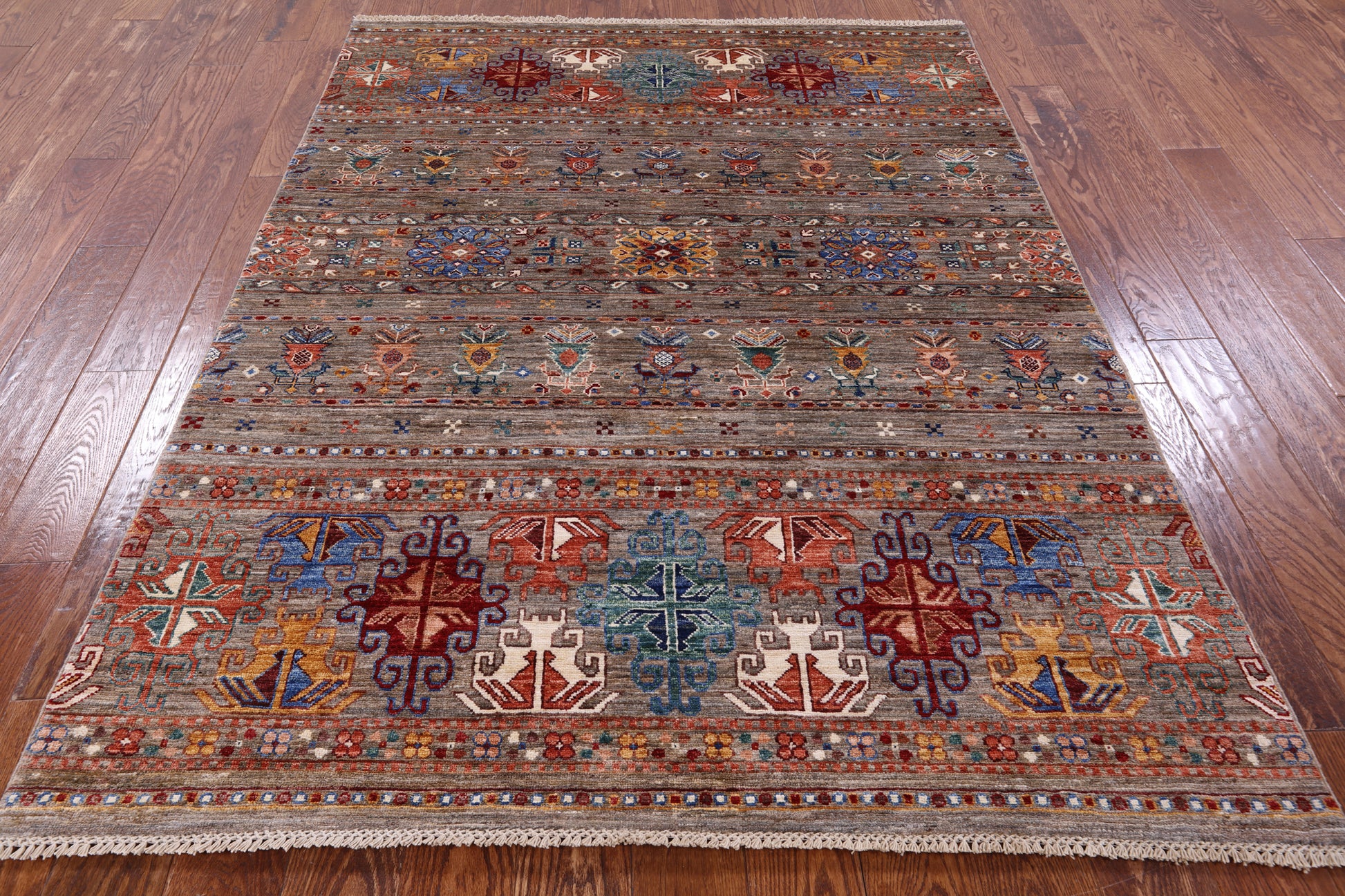Khorjin Persian Gabbeh Hand Knotted Wool Rug - 5' 1" X 6' 7" - Golden Nile