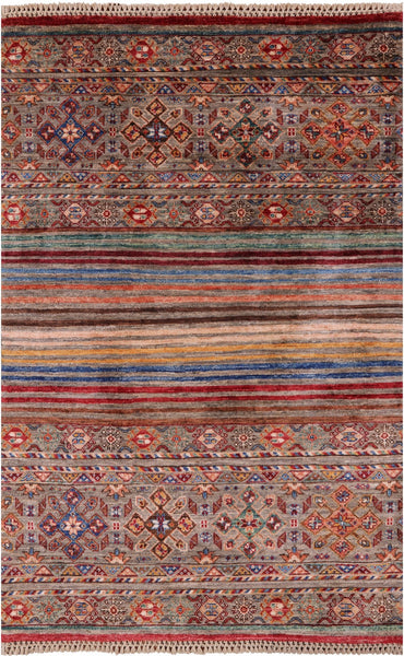 Khorjin Persian Gabbeh Handmade Wool Rug - 3' 4" X 4' 11" - Golden Nile
