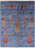 Blue Persian Tribal Gabbeh Handmade Wool Rug - 5' 8" X 7' 6" - Golden Nile
