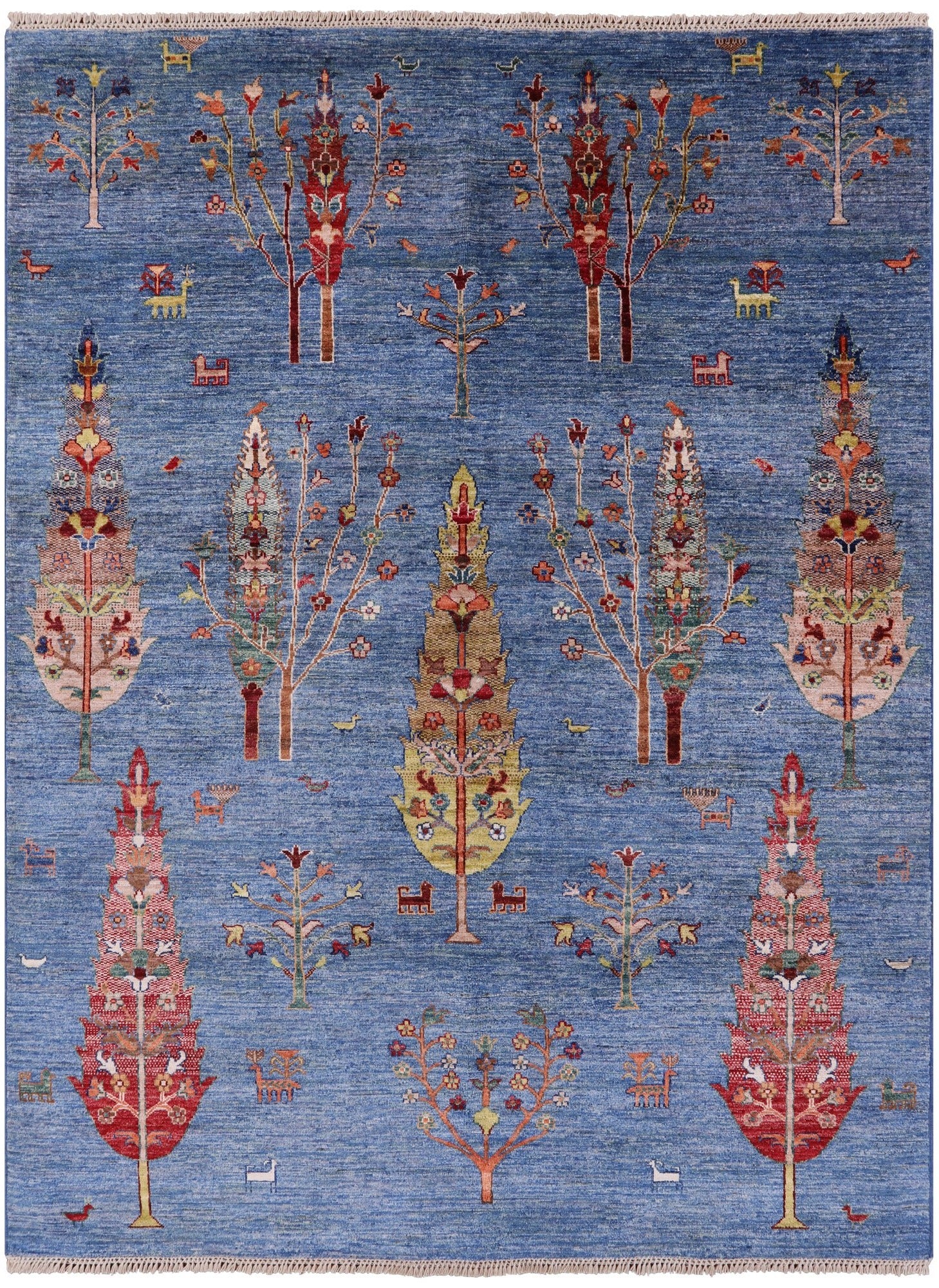 Blue Persian Tribal Gabbeh Handmade Wool Rug - 5' 8" X 7' 6" - Golden Nile