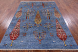 Blue Persian Tribal Gabbeh Handmade Wool Rug - 5' 8" X 7' 6" - Golden Nile