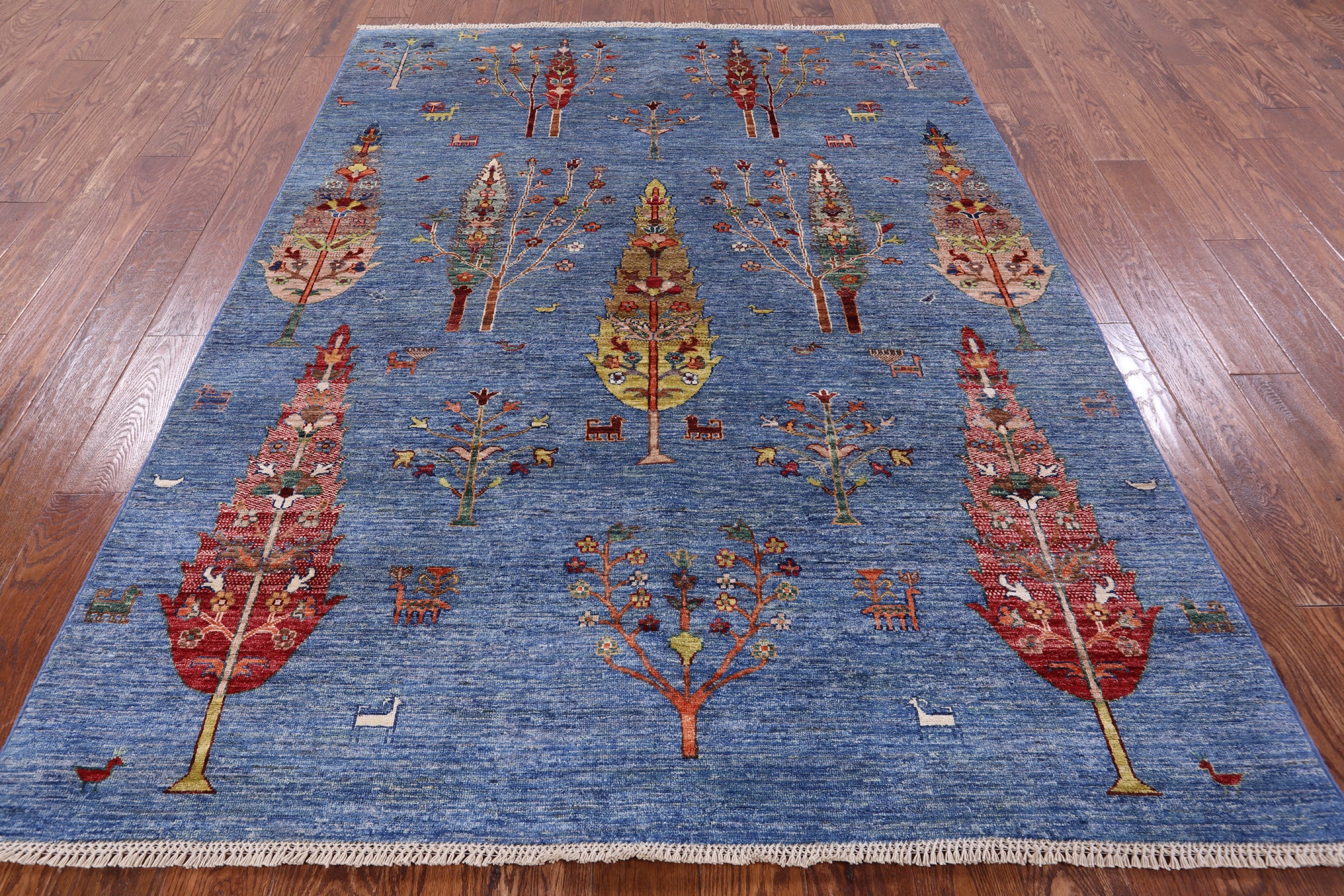 Blue Persian Tribal Gabbeh Handmade Wool Rug - 5' 8" X 7' 6" - Golden Nile