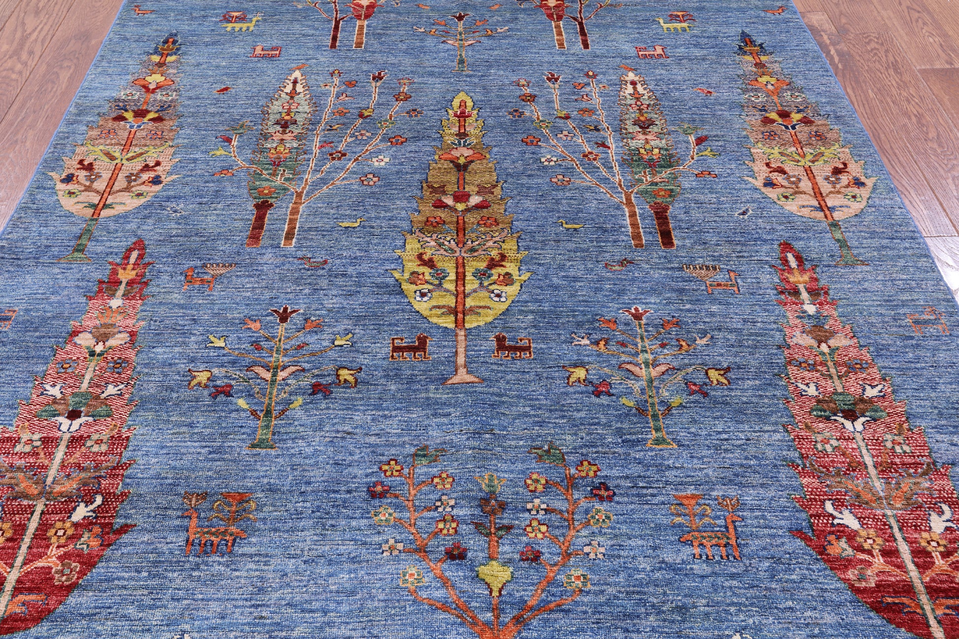 Blue Persian Tribal Gabbeh Handmade Wool Rug - 5' 8" X 7' 6" - Golden Nile