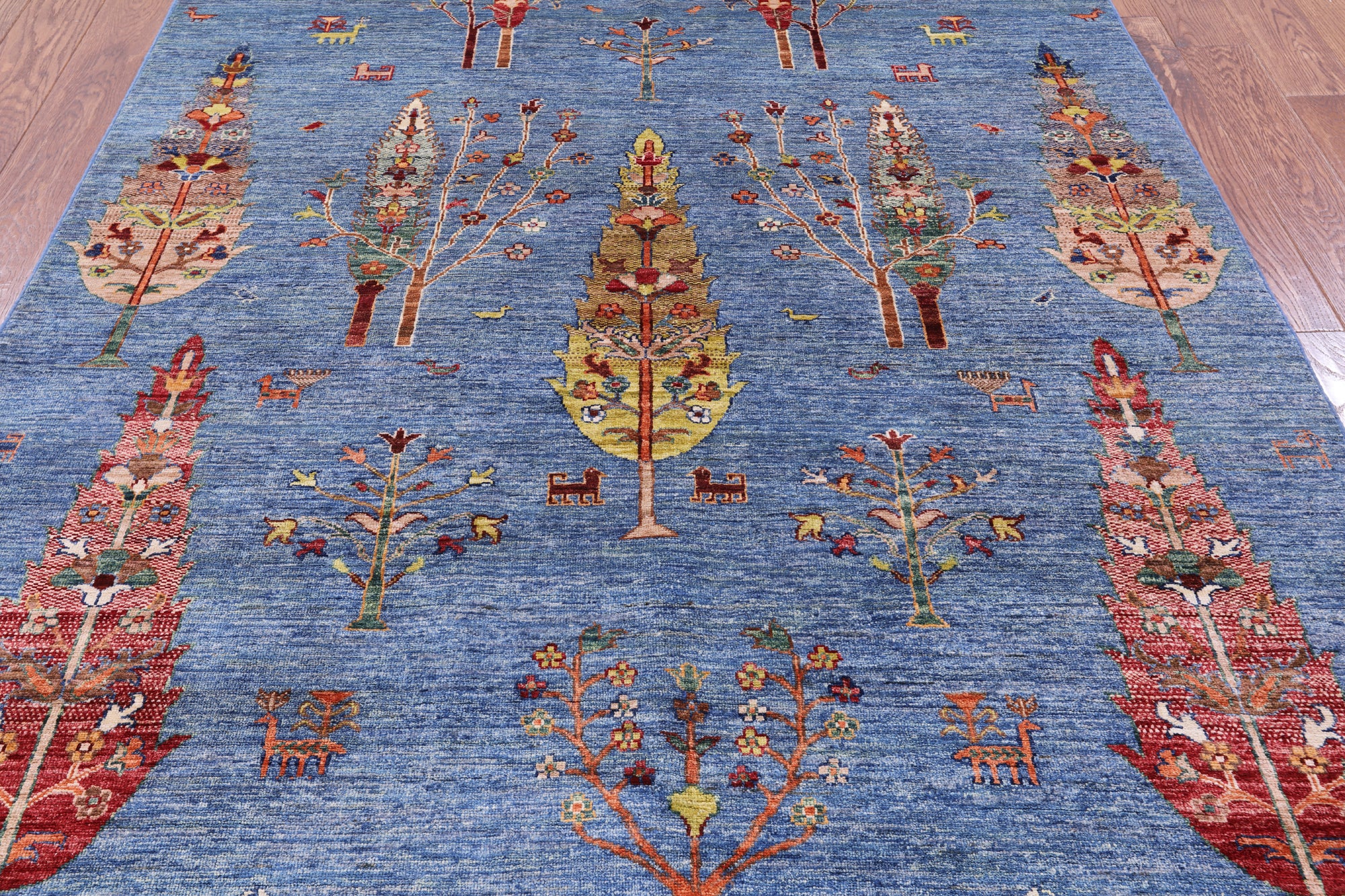 Blue Persian Tribal Gabbeh Handmade Wool Rug - 5' 8" X 7' 6" - Golden Nile