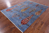 Blue Persian Tribal Gabbeh Handmade Wool Rug - 5' 8" X 7' 6" - Golden Nile