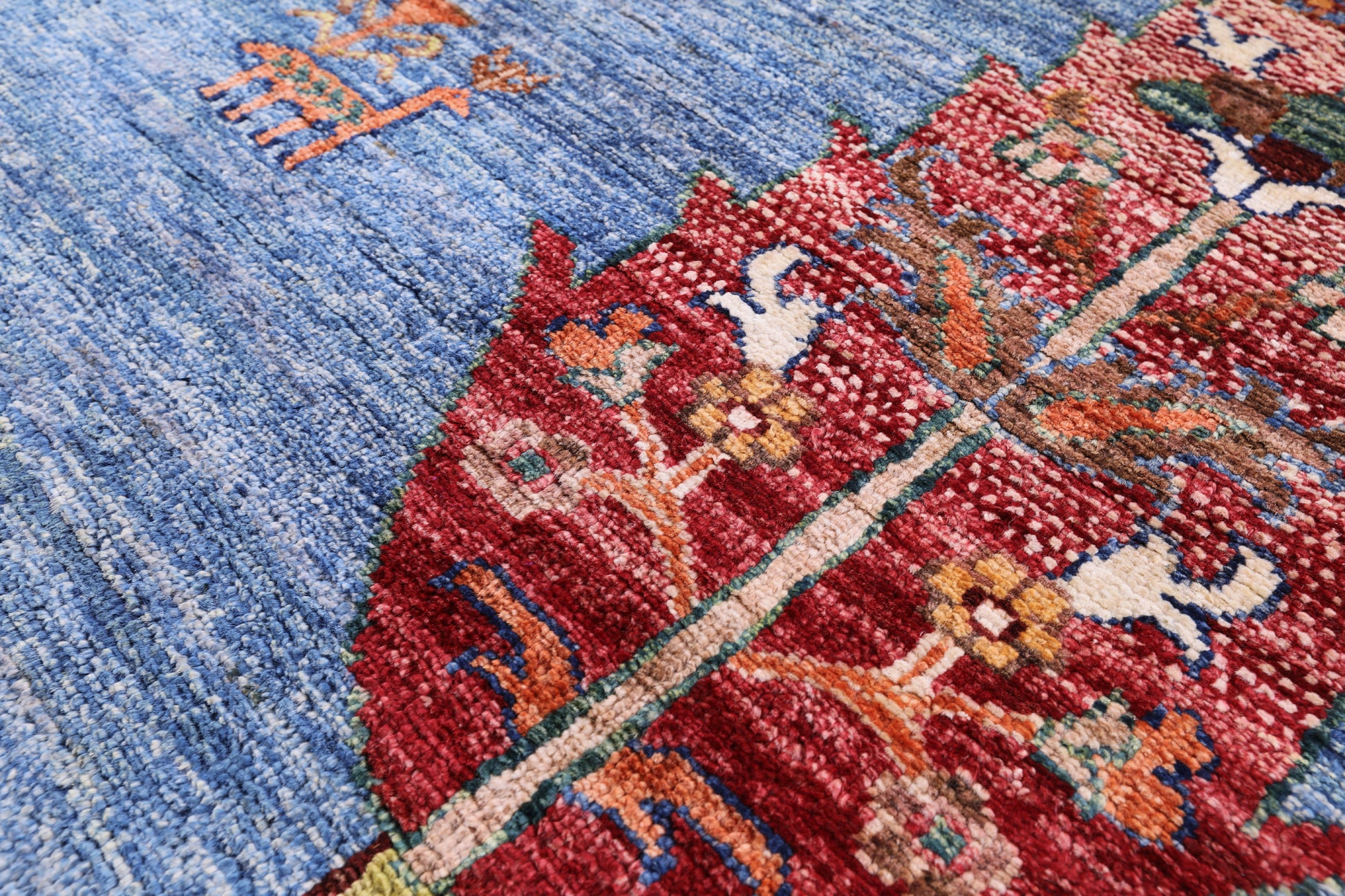 Blue Persian Tribal Gabbeh Handmade Wool Rug - 5' 8" X 7' 6" - Golden Nile