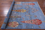 Blue Persian Tribal Gabbeh Handmade Wool Rug - 5' 8" X 7' 6" - Golden Nile