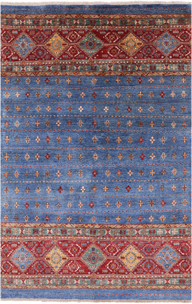 Khorjin Persian Gabbeh Hand Knotted Wool Rug - 5' 7" X 8' 6" - Golden Nile