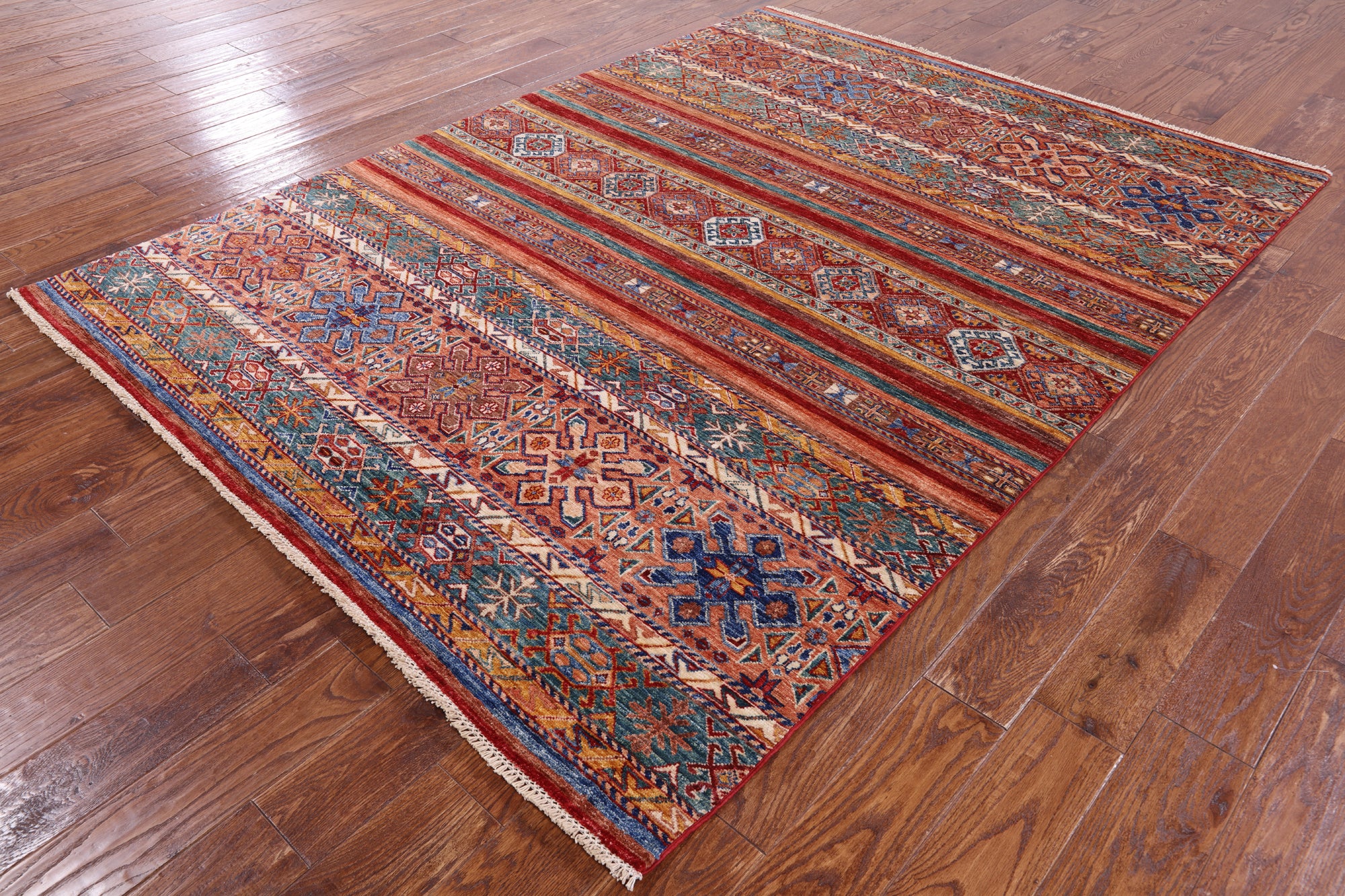 Khorjin Persian Gabbeh Handmade Wool Rug - 5' 10" X 7' 11" - Golden Nile