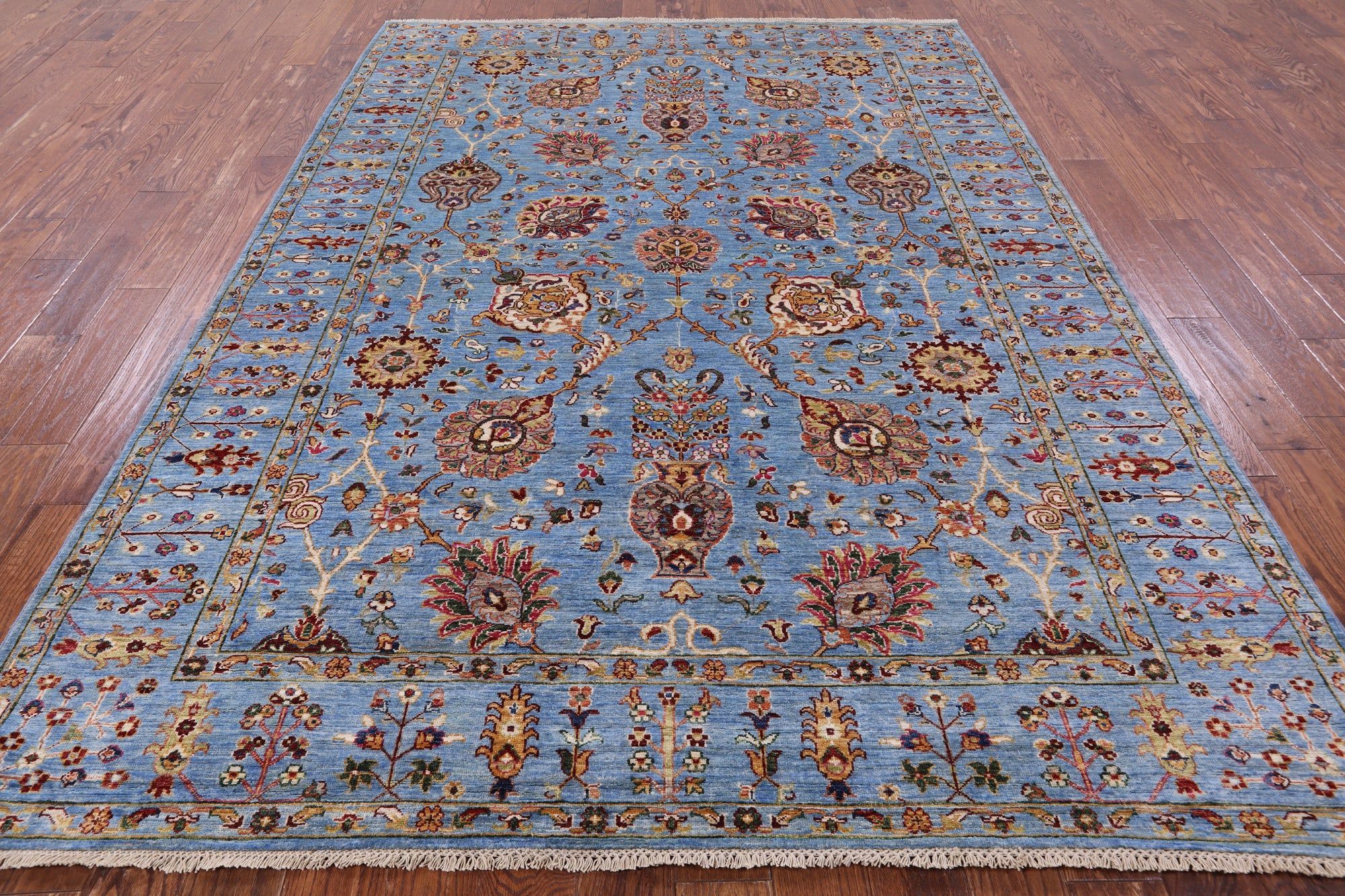 Blue Peshawar Hand Knotted Wool Rug - 7' 0" X 9' 8" - Golden Nile