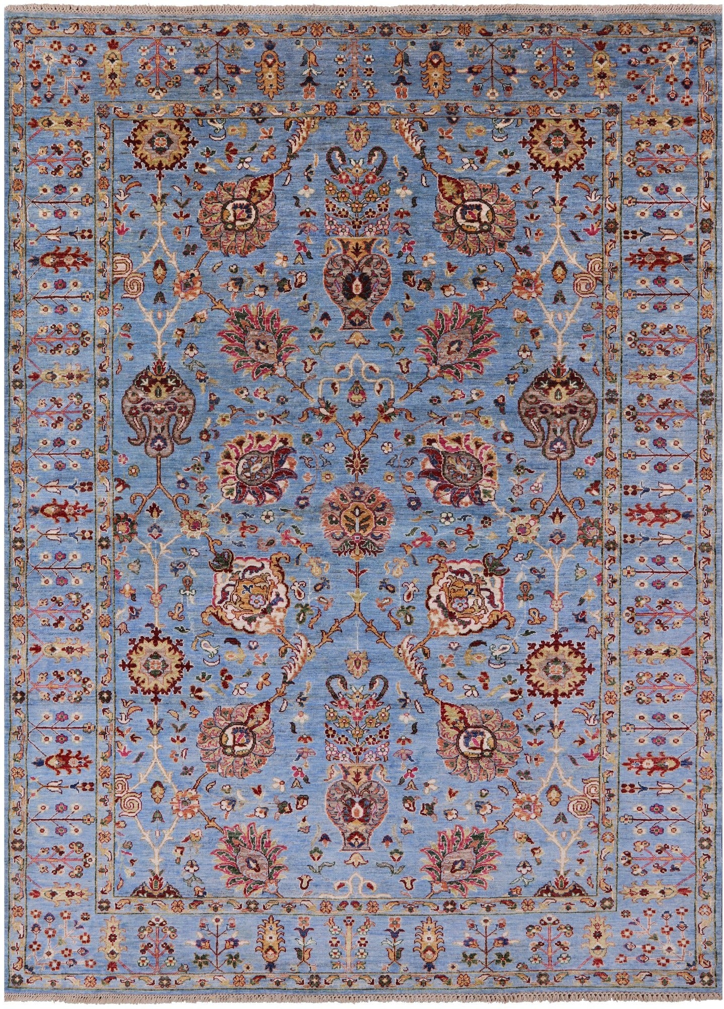 Blue Peshawar Hand Knotted Wool Rug - 7' 0" X 9' 8" - Golden Nile