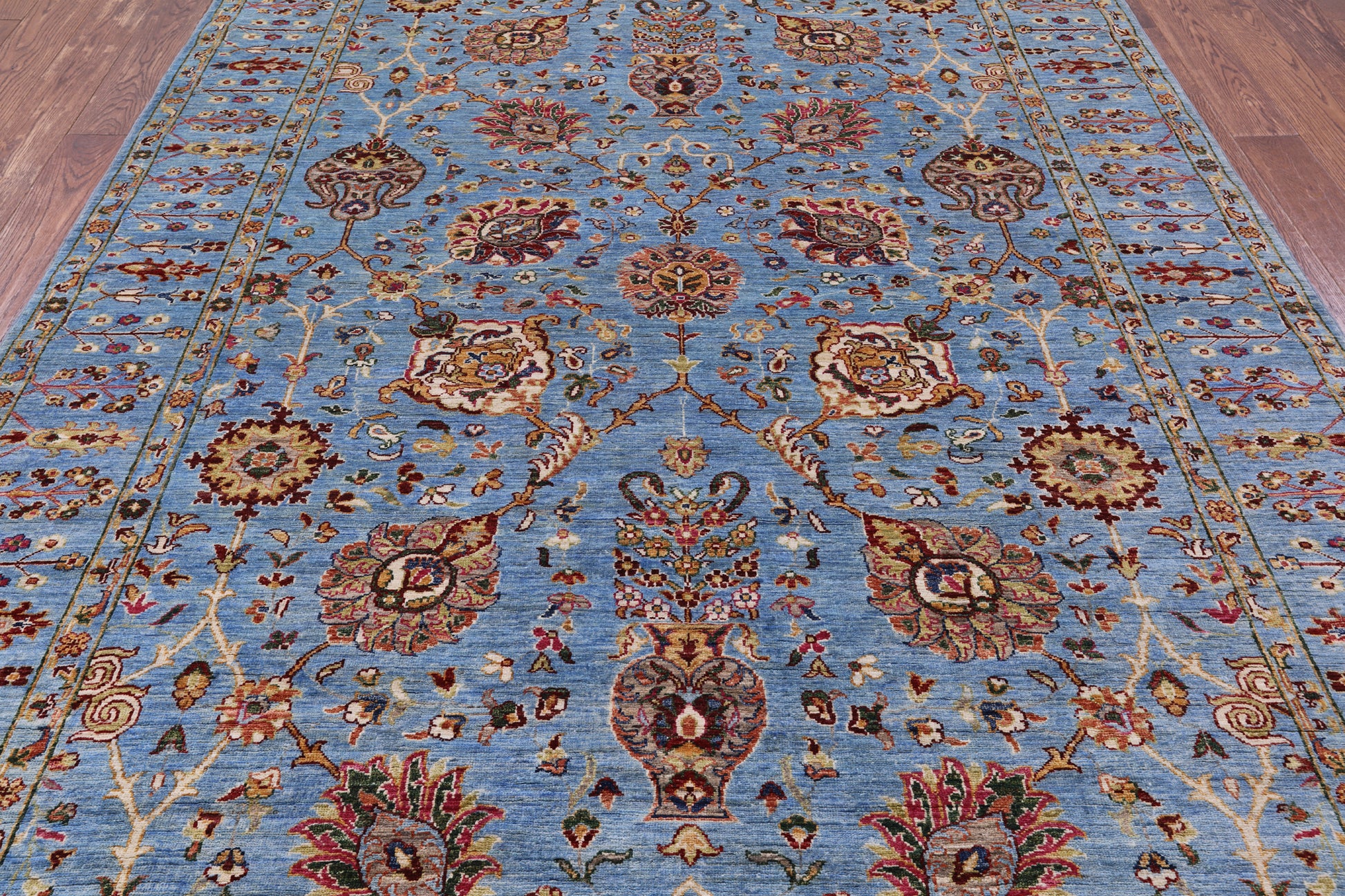 Blue Peshawar Hand Knotted Wool Rug - 7' 0" X 9' 8" - Golden Nile