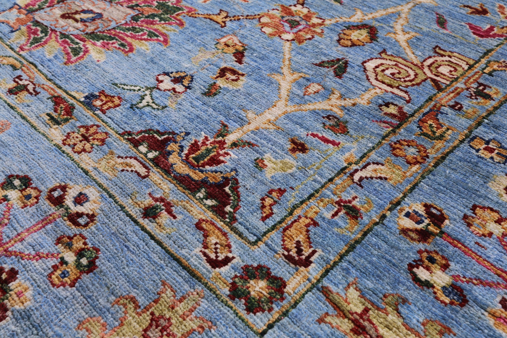 Blue Peshawar Hand Knotted Wool Rug - 7' 0" X 9' 8" - Golden Nile