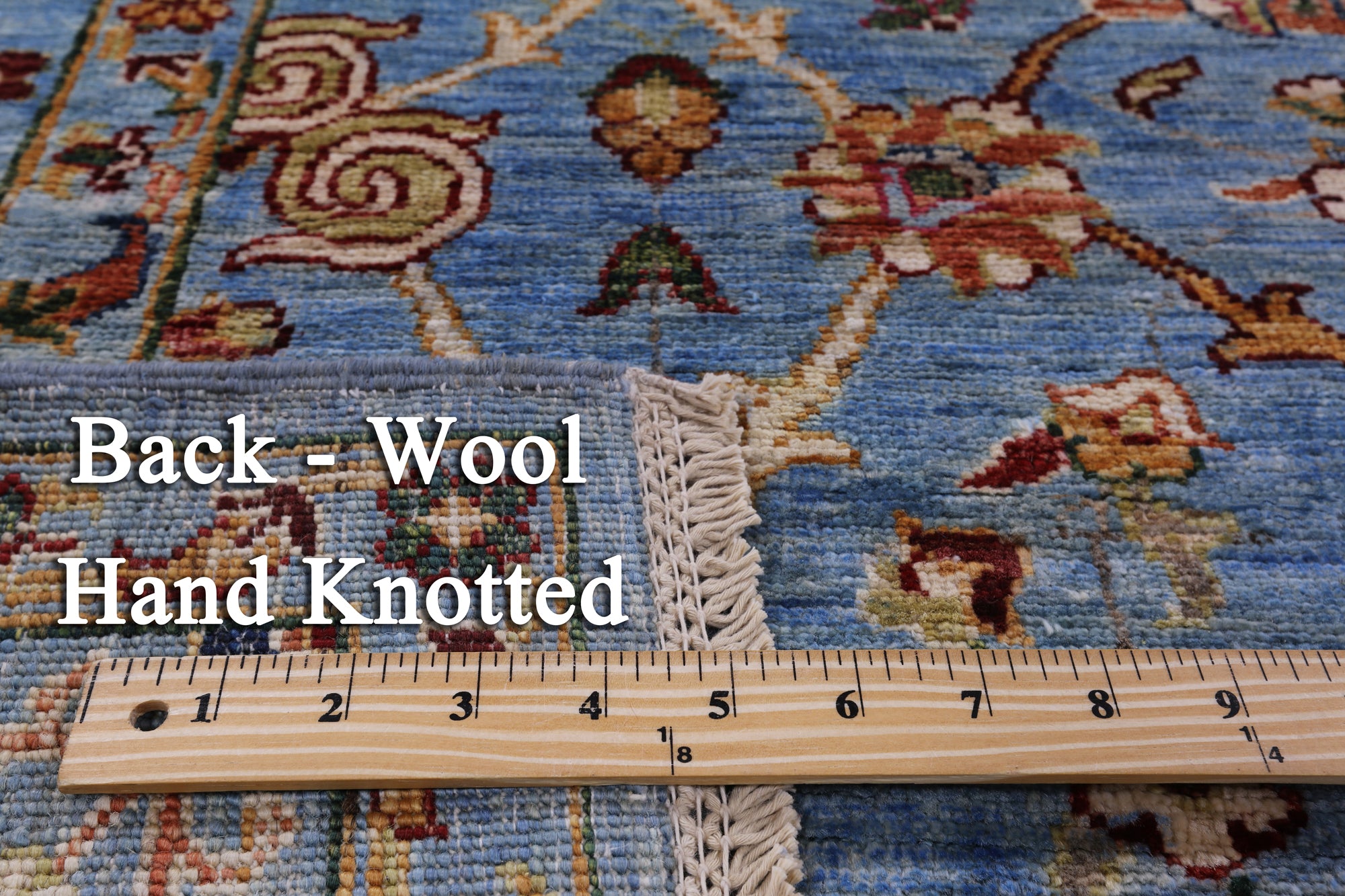 Blue Peshawar Hand Knotted Wool Rug - 7' 0" X 9' 8" - Golden Nile