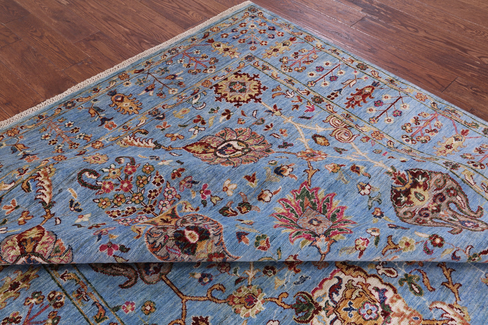 Blue Peshawar Hand Knotted Wool Rug - 7' 0" X 9' 8" - Golden Nile
