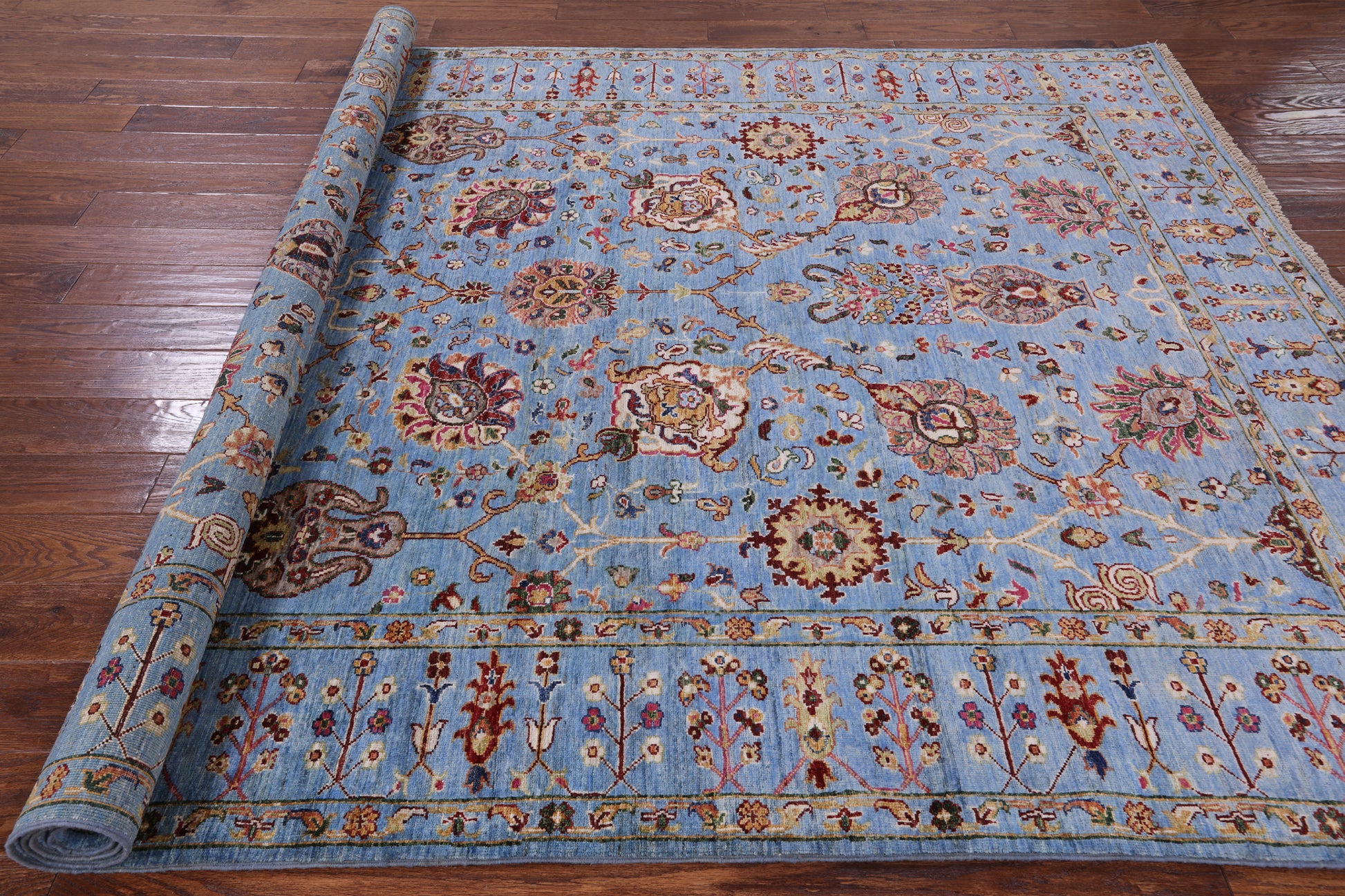 Blue Peshawar Hand Knotted Wool Rug - 7' 0" X 9' 8" - Golden Nile