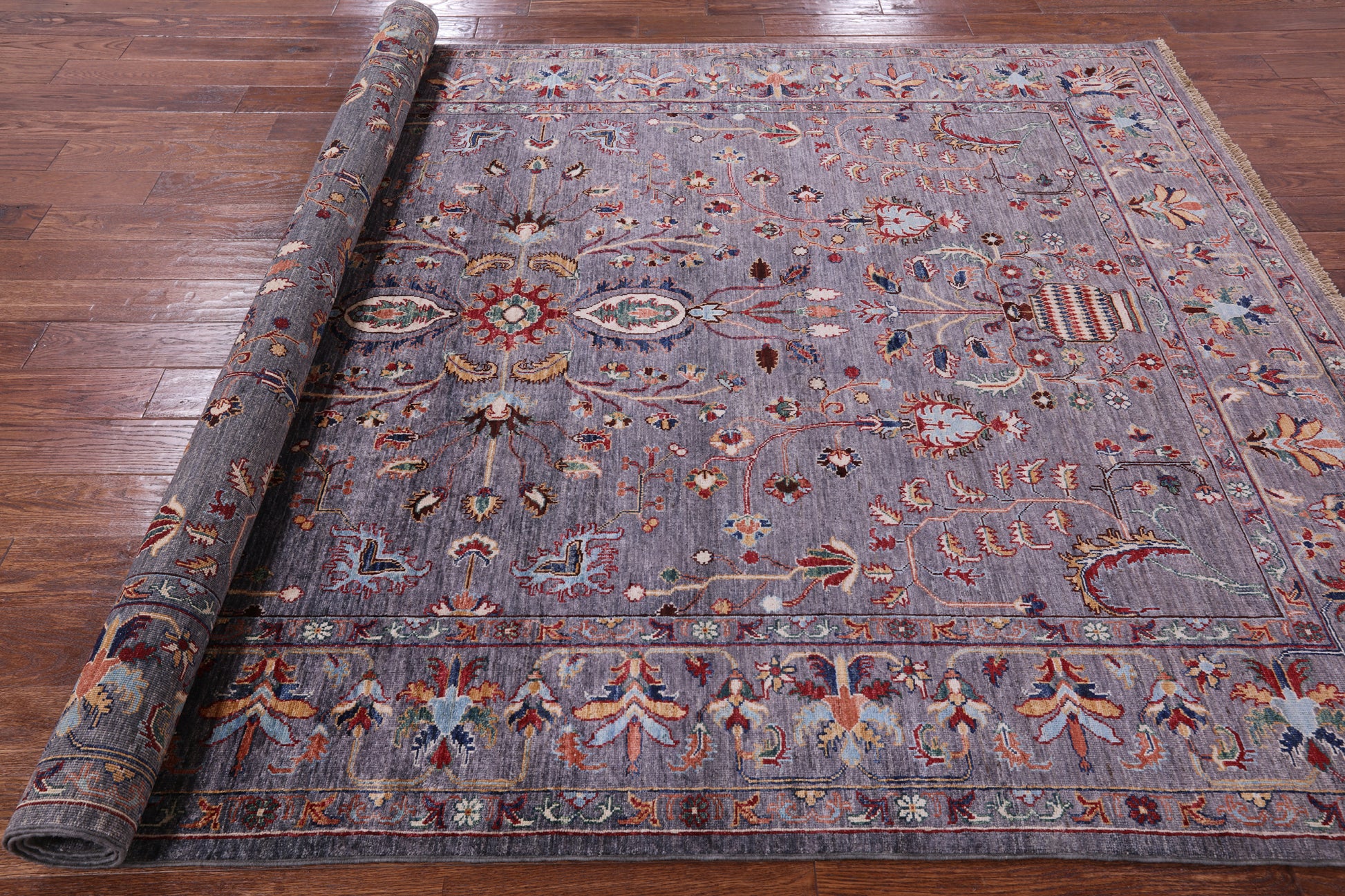Grey Peshawar Hand Knotted Wool Rug - 7' 0" X 9' 9" - Golden Nile
