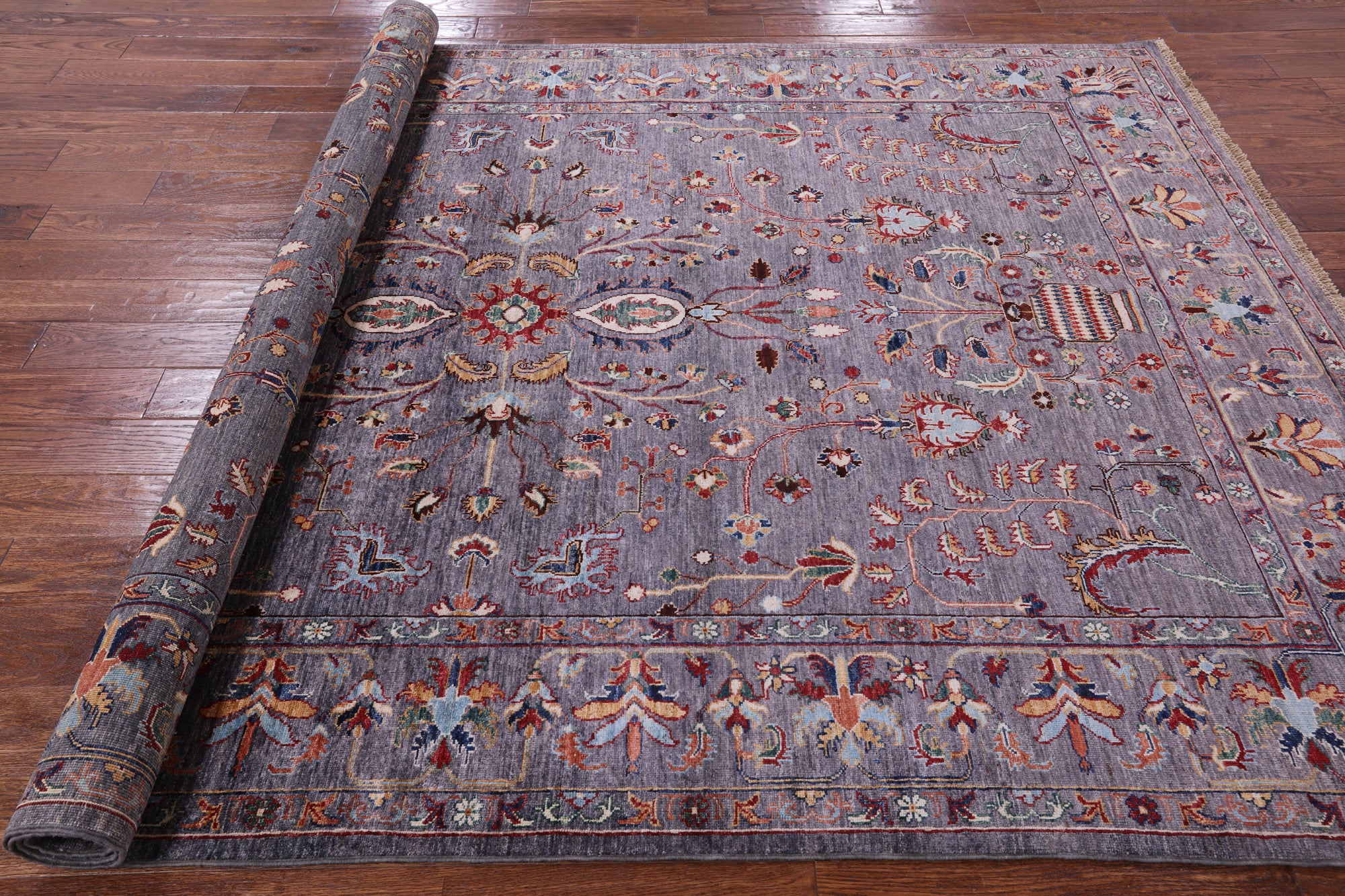 Grey Peshawar Hand Knotted Wool Rug - 7' 0" X 9' 9" - Golden Nile