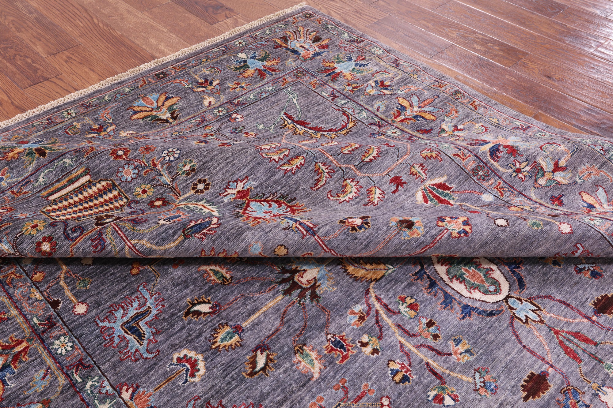 Grey Peshawar Hand Knotted Wool Rug - 7' 0" X 9' 9" - Golden Nile