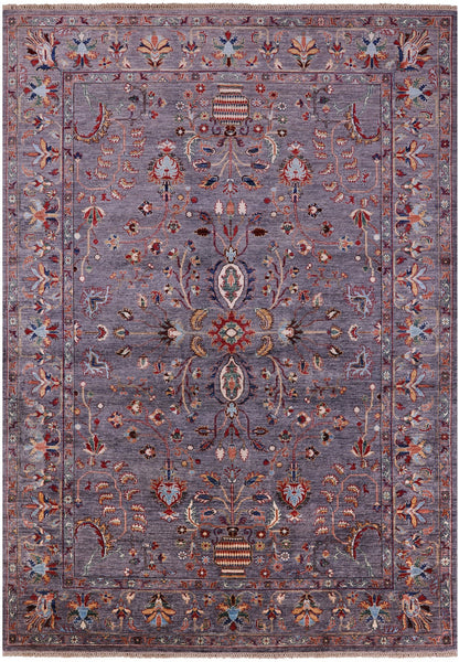 Grey Peshawar Hand Knotted Wool Rug - 7' 0" X 9' 9" - Golden Nile