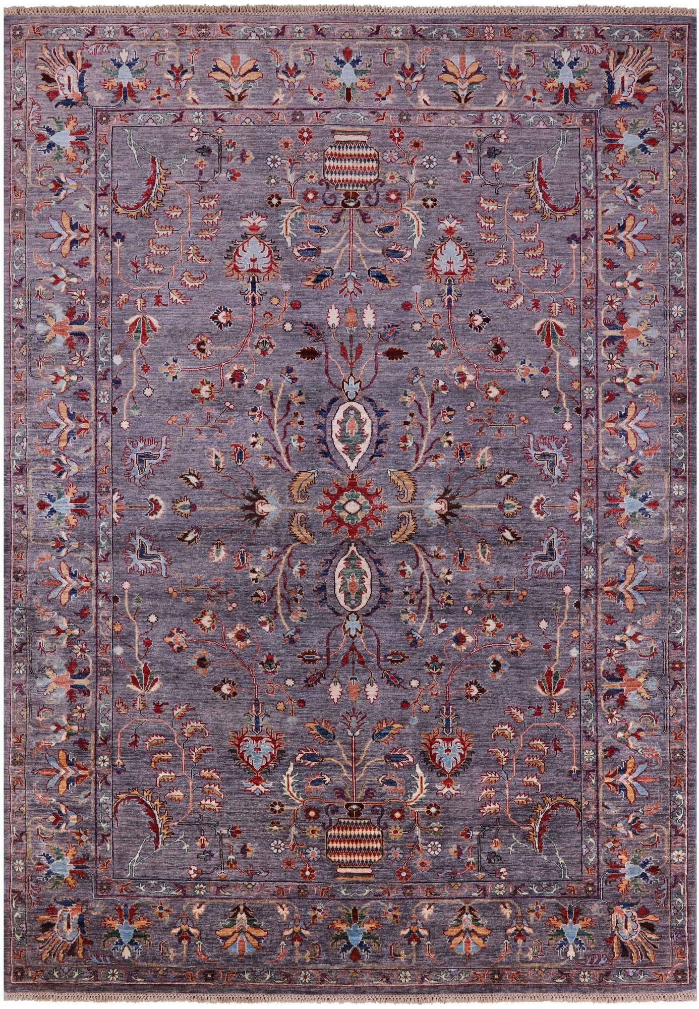 Grey Peshawar Hand Knotted Wool Rug - 7' 0" X 9' 9" - Golden Nile