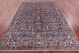Grey Peshawar Hand Knotted Wool Rug - 7' 0" X 9' 9" - Golden Nile