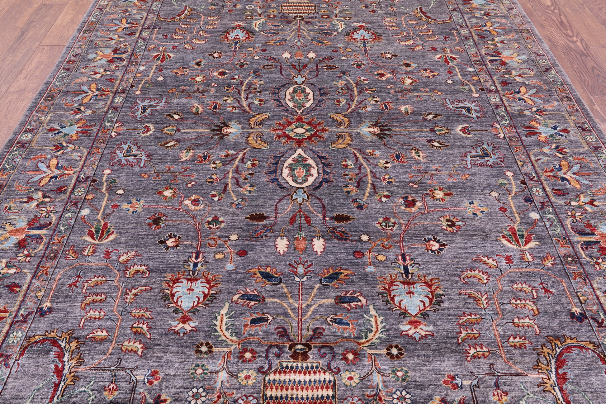 Grey Peshawar Hand Knotted Wool Rug - 7' 0" X 9' 9" - Golden Nile