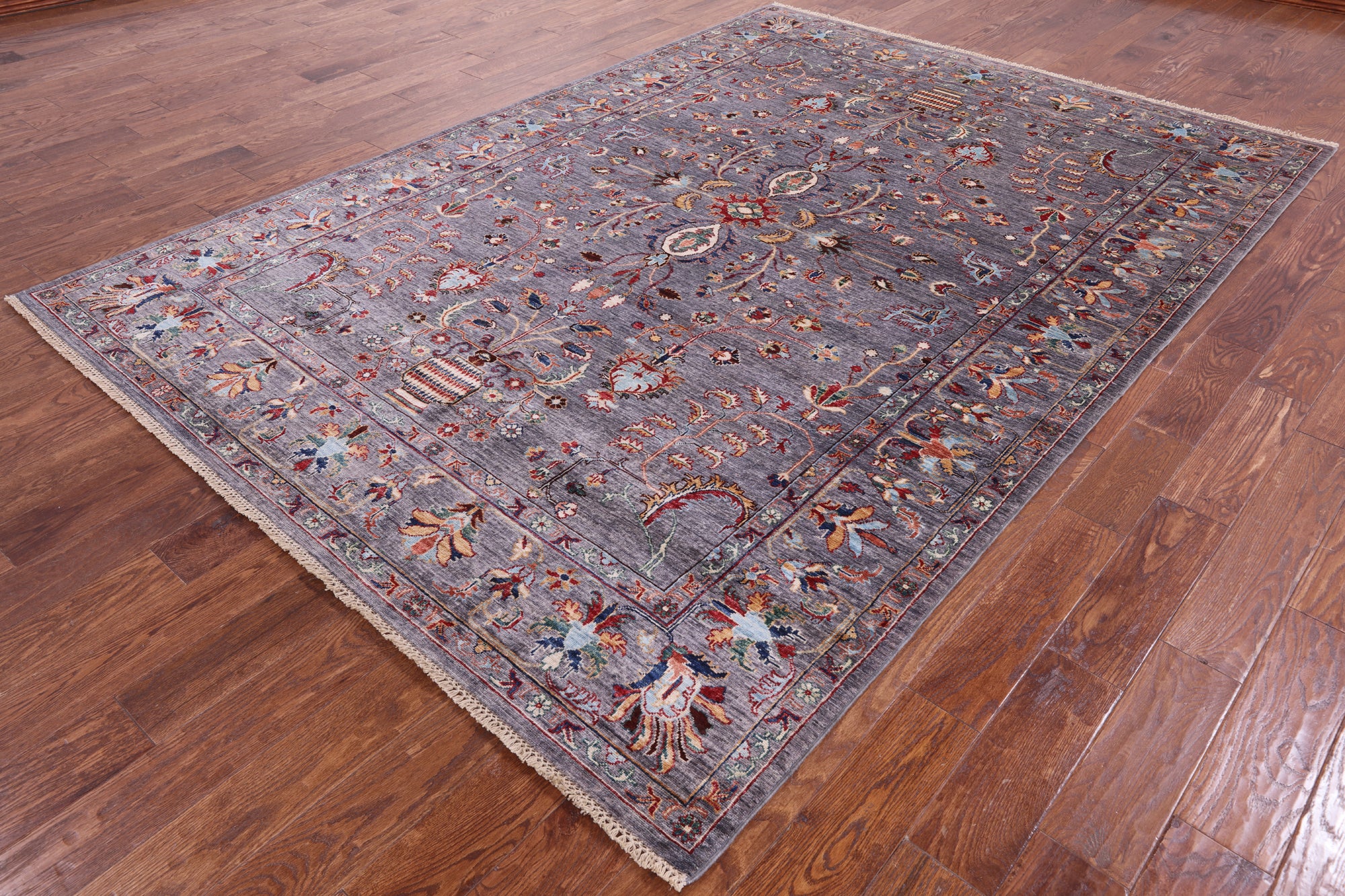 Grey Peshawar Hand Knotted Wool Rug - 7' 0" X 9' 9" - Golden Nile