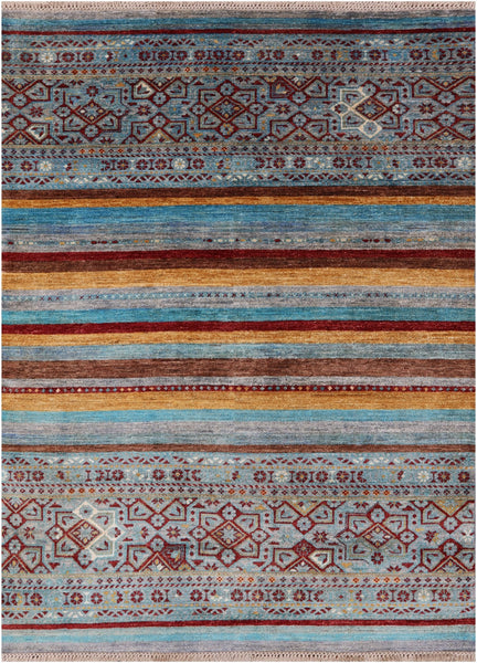 Khorjin Persian Gabbeh Handmade Wool Rug - 5' 0" X 6' 8" - Golden Nile