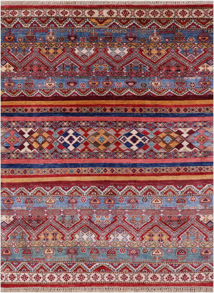 Khorjin Persian Gabbeh Hand Knotted Wool Rug - 4' 5" X 5' 9" - Golden Nile