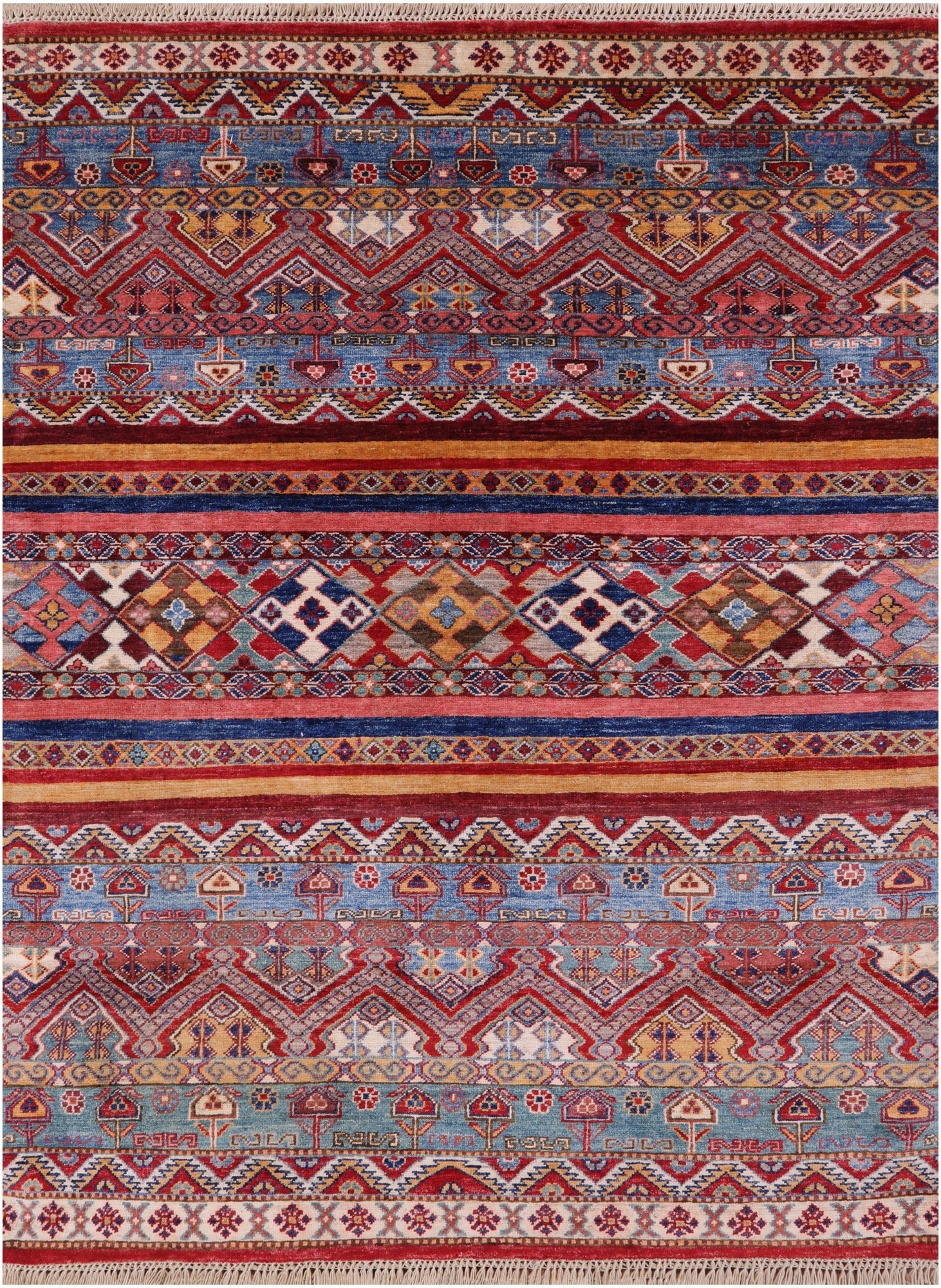 Khorjin Persian Gabbeh Hand Knotted Wool Rug - 4' 5" X 5' 9" - Golden Nile
