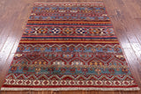 Khorjin Persian Gabbeh Hand Knotted Wool Rug - 4' 5" X 5' 9" - Golden Nile