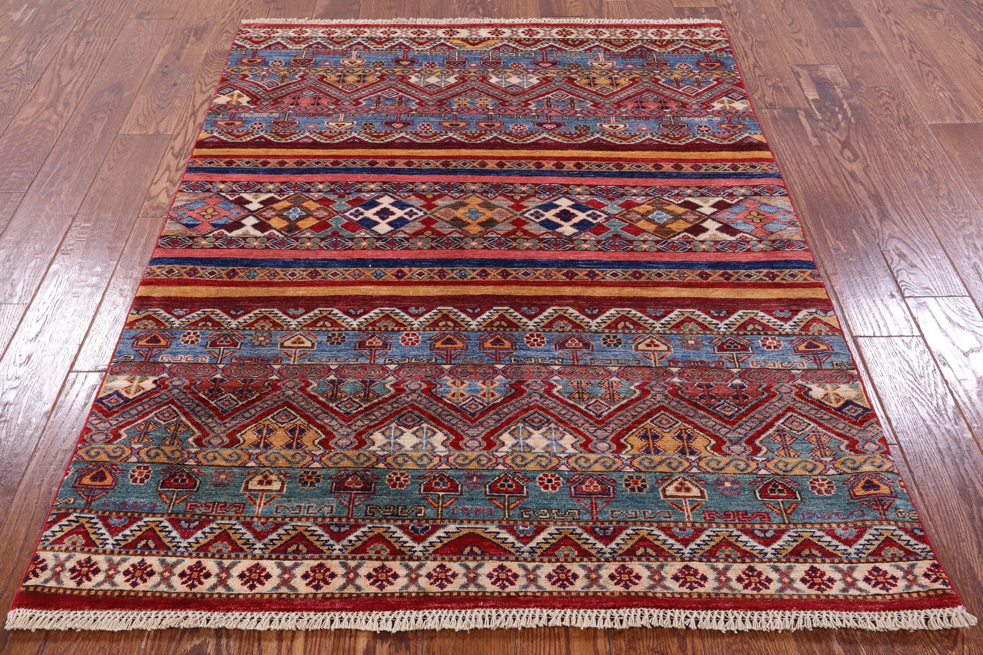Khorjin Persian Gabbeh Hand Knotted Wool Rug - 4' 5" X 5' 9" - Golden Nile