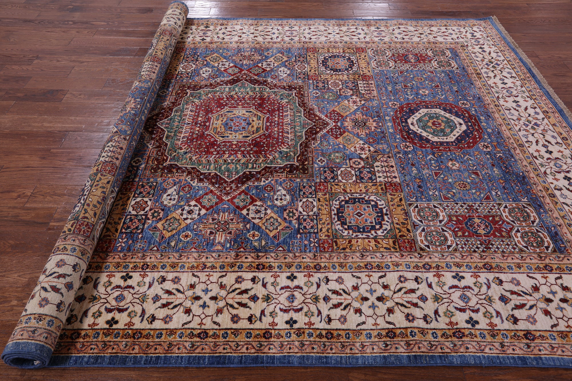 Geometric Persian Mamluk Handmade Wool Rug - 8' 3" X 11' 2" - Golden Nile