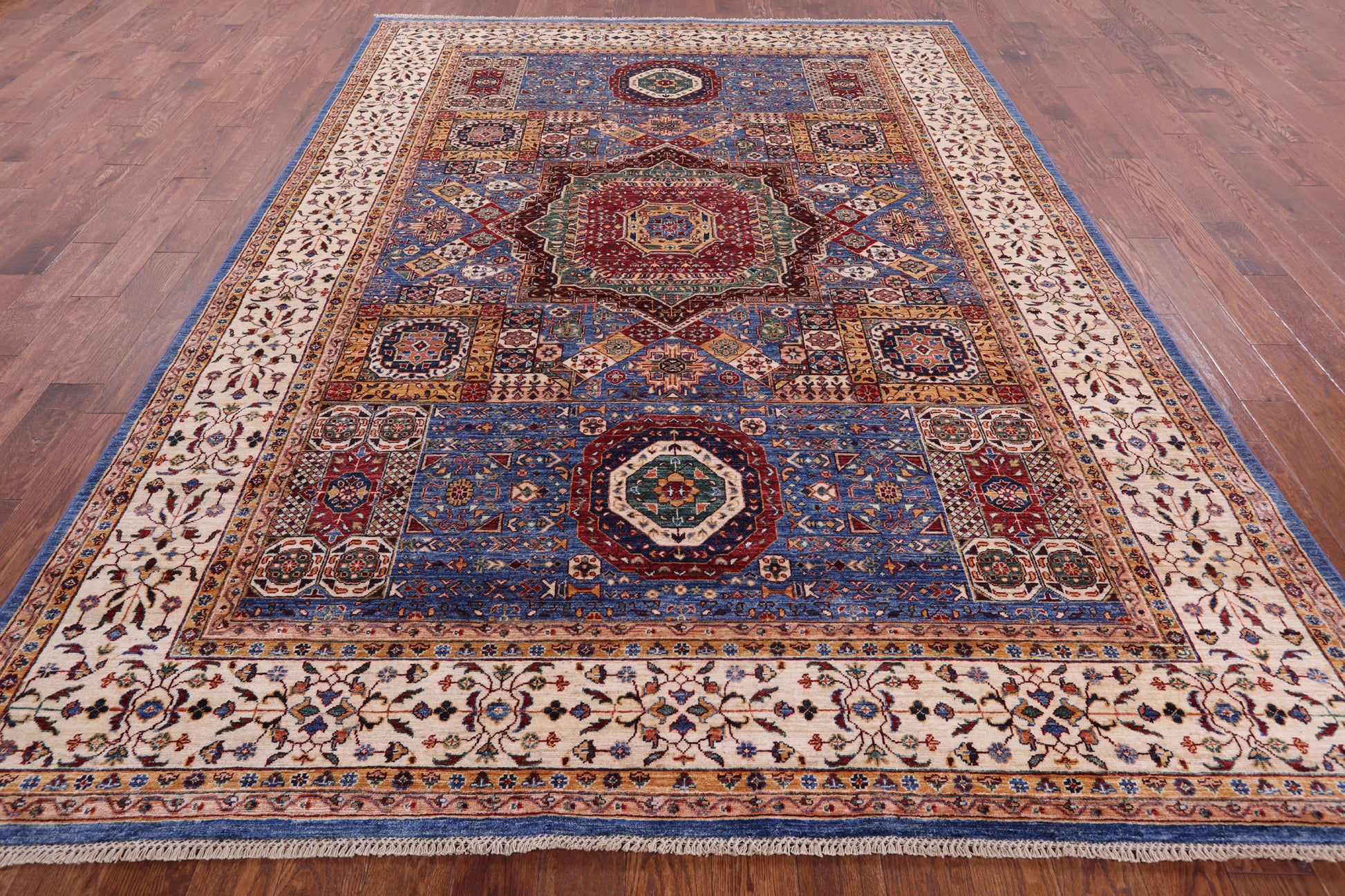 Geometric Persian Mamluk Handmade Wool Rug - 8' 3" X 11' 2" - Golden Nile